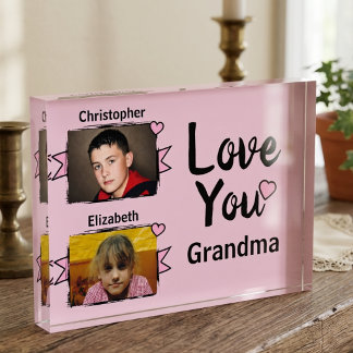 2 photo love you grandma pink block