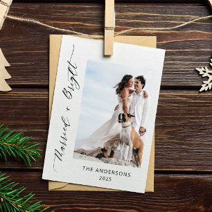 2 Photo Married Bright Wedding Christmas Thank You Card