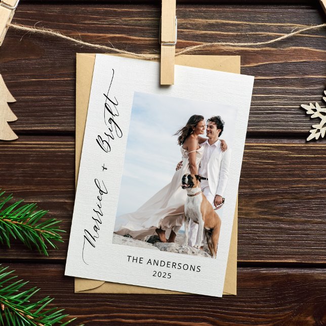 2 Photo Married Bright Wedding Christmas Thank You Card (Creator Uploaded)