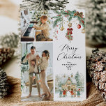 2 Photo Merry Christmas Cute Carolers Winter Scene Holiday Card<br><div class="desc">Share your warmest wishes with this personalised 2 photo Holiday card. Featuring a cosy winter scene with mistletoe & greenery, it’s the perfect way to showcase your favourite family memories. **Notes: Top Image - Horizontal Photo preferred & for Bottom Image - Vertical Photo Preferred (Use Crop tool to adjust Photo...</div>