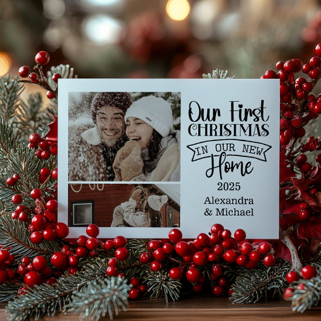 2 Photo Minimalist Christmas First Home Holiday Card (Creator Uploaded)