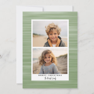 2 Photo Modern Abstract with White Border Green Holiday Card