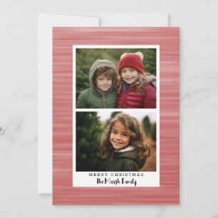 2 Photo Modern Abstract with White Border Red Holiday Card