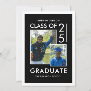 2 Photo Modern Black White Class Of 26 Graduation Announcement