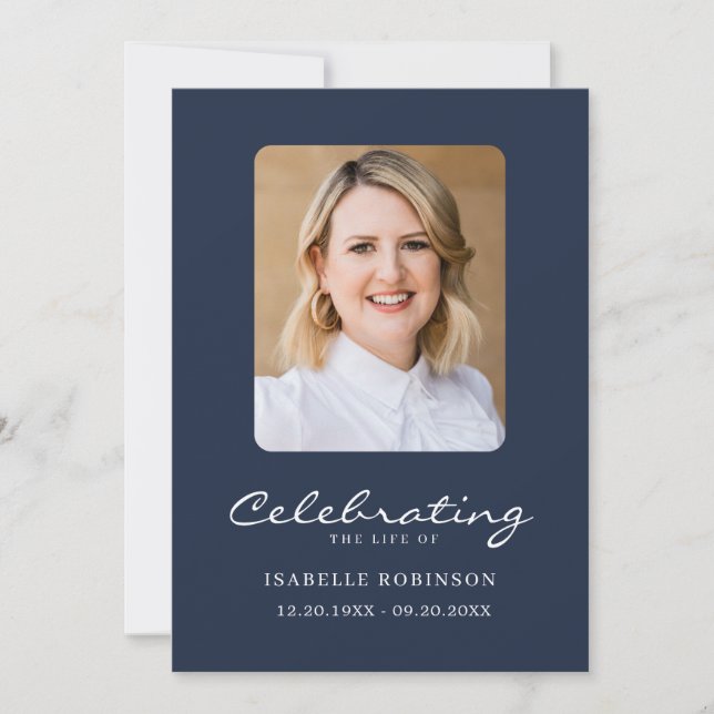 2 Photo Modern Funeral Blue Remembrance Card (Front)