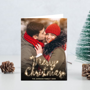 2 PHOTO Modern Golden Christmas Greeting Holiday Card