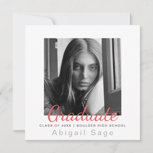 2 Photo  Modern Minimalist Square Graduation Invitation (Front)