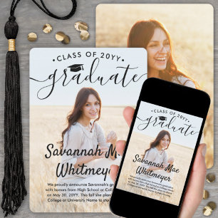 2 Photo Modern Overlay Black Script Graduation Announcement