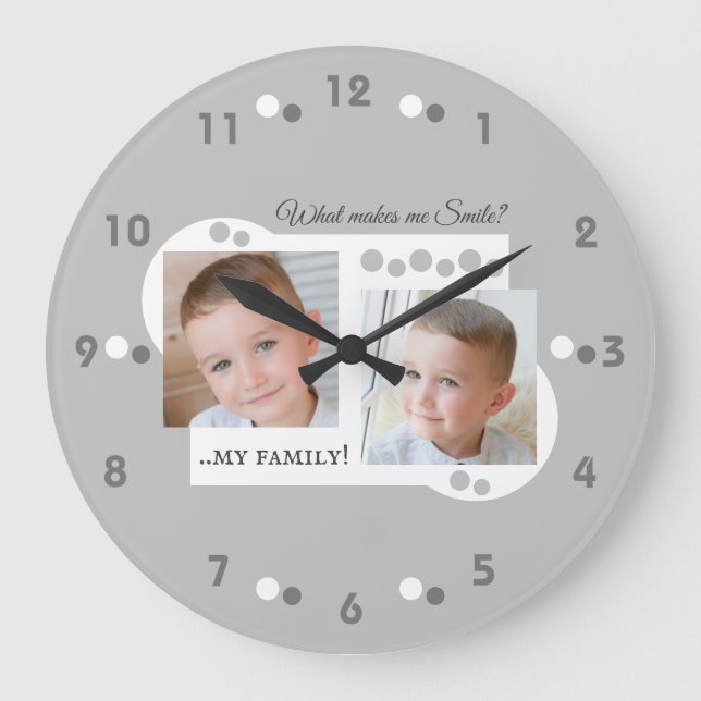 2 photo my family grey large clock (Front)