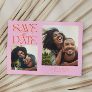 2 Photo Mystical Modern Typography Orange Pink Save The Date