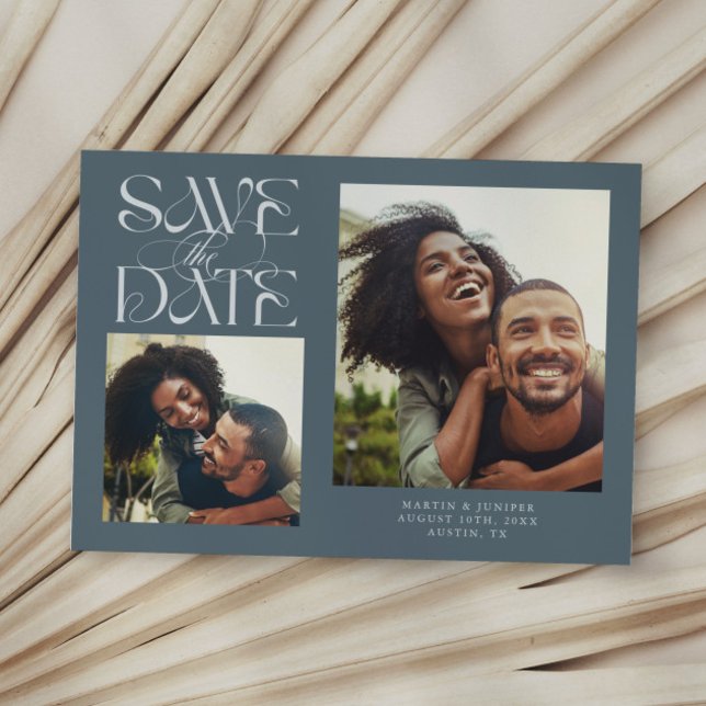 2 Photo Mystical Modern Typography Slate Blue Save The Date (Creator Uploaded)