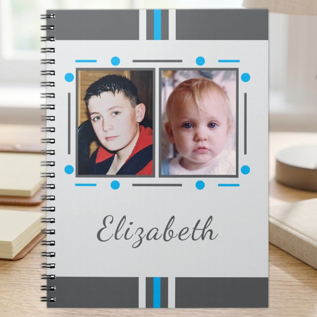 2 photo name text blue grey notebook (Creator Uploaded)