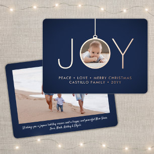 2 Photo Navy Blue Modern Joy Christmas Ornament