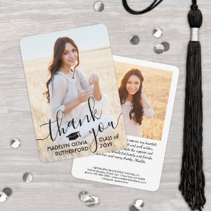 2 Photo New Address Black Typography Graduation Thank You Card
