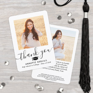 2 Photo New Address Simple Typography Graduation Thank You Card