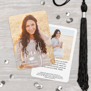 2 Photo New Address White Typography Graduation Thank You Card