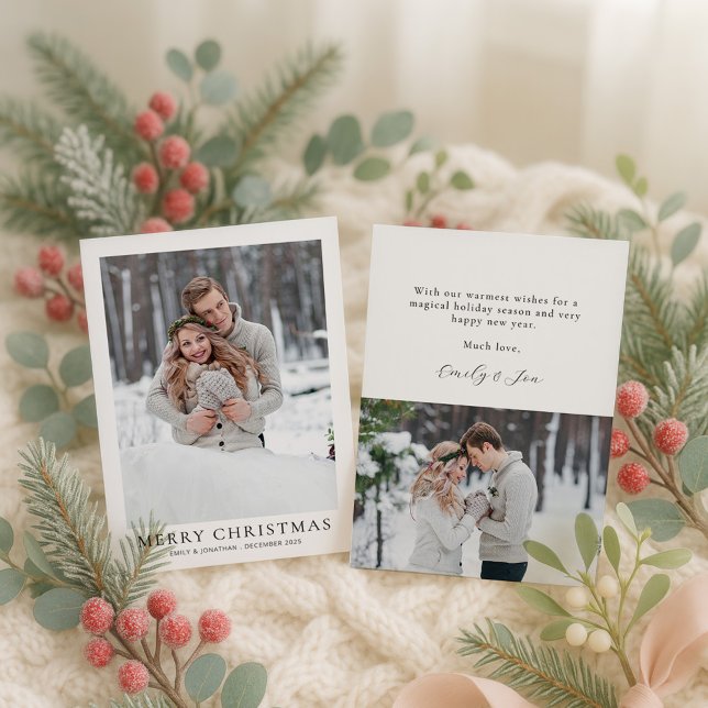 2 photo Newlywed First Married Christmas  Card (Front and back view)