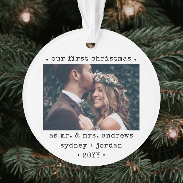 2 Photo Newlyweds 1st Christmas Modern Minimalist Ornament (Creator Uploaded)