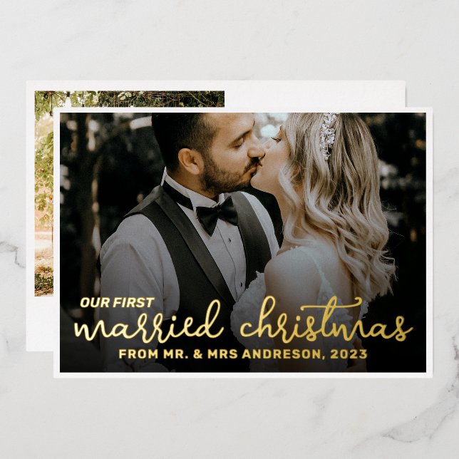 2 Photo Newlyweds 1st Married Christmas Script (Front/Back)