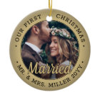 2 Photo Newlyweds 1st Xmas Married Black and Gold