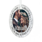 2 Photo Newlyweds 1st Xmas Married Faux Marble