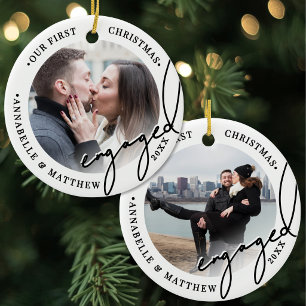 2 Photo Our First Christmas Engaged Photo Ceramic Tree Decoration