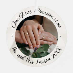 2 Photo Our First Christmas Married Faux Ornament
