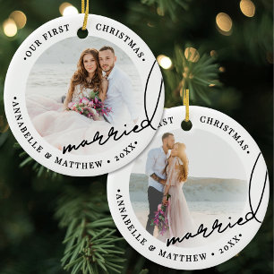 2 Photo Our First Christmas Married Photo Ceramic Tree Decoration