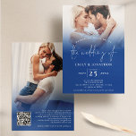 2 Photo Overlay Script QR Blue Wedding  Invitation<br><div class="desc">Printable or printed 2 Photos Overlay Script QR Code Mid Blue Wedding Add your QR code to your wedding website on the back so your guests can RSVP and see all the details online without the need for separate enclosures. An informal set typography in white for the main heading the...</div>