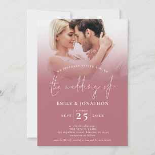 2 Photo Overlay Script QR Code Rose Gold Wedding Invitation