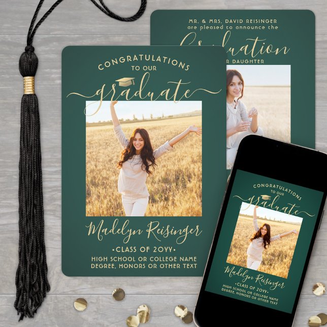 2 Photo Parents Congrats Green and Gold Graduation Announcement (Creator Uploaded)