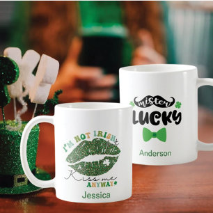 2 Photo Patrick's Day Green Kiss, Me Mister Lucky Coffee Mug