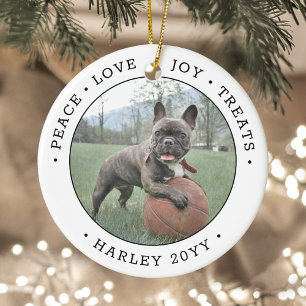 2 Photo Peace Love Joy Treats Cute Dog Black White Ceramic Tree Decoration
