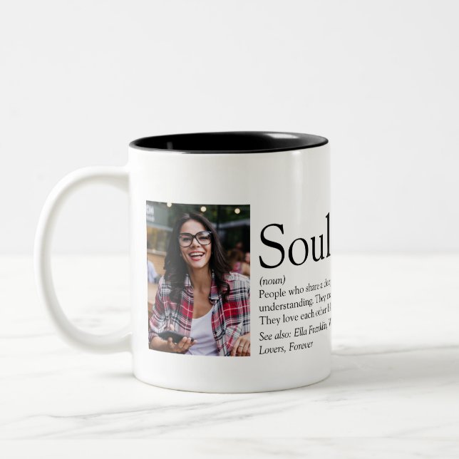 2 Photo Personalised Soulmates Definition Two-Tone Two-Tone Coffee Mug (Left)