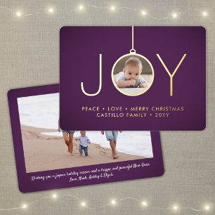 2 Photo Purple Modern Joy Christmas Ornament
