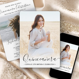 2 Photo Quinceanera Elegant Script 15th Birthday Invitation