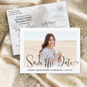 2 Photo Quinceañera Trendy Script Save the Date Announcement Postcard