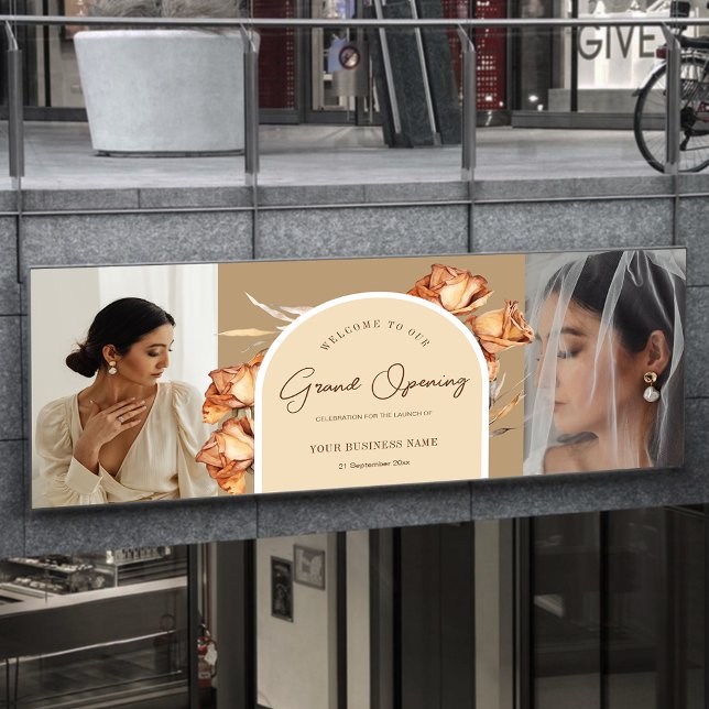 2 Photo Retro Arch Flower Business Grand Opening  Banner (2 Photo Retro Arch Flower Business Grand Opening Banner)
