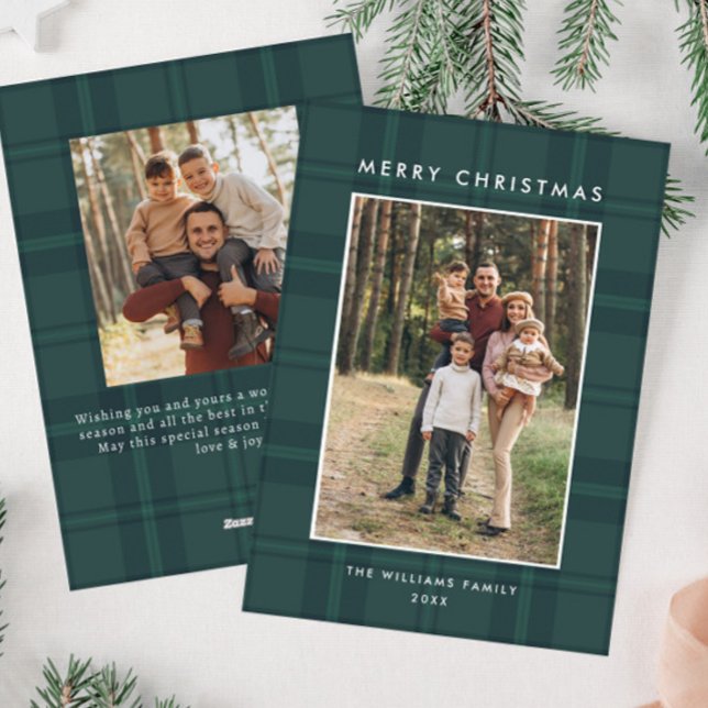 2 Photo Retro Christmas Plaid Greeting Holiday Card (Creator Uploaded)