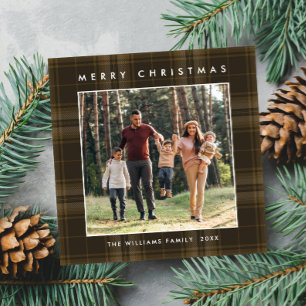 2 Photo Retro Christmas Plaid Greeting Holiday Card