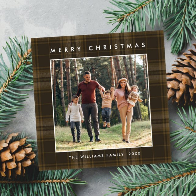 2 Photo Retro Christmas Plaid Greeting Holiday Card (Creator Uploaded)