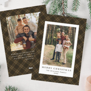 2 Photo Retro Christmas Plaid Tartan Greeting Holiday Card