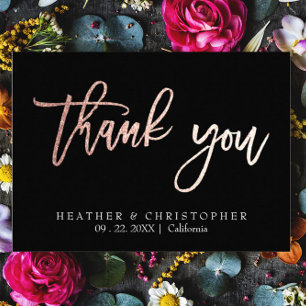 2 Photo Rose Gold Glitter Wedding Thank You Card