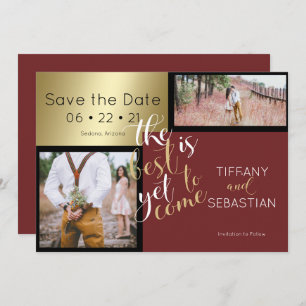 2 PHOTO Save the Date Burgundy Invitation