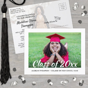 2 Photo Script Class Year Modern Simple Graduation Invitation Postcard