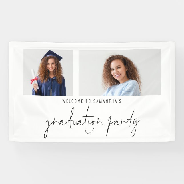 2 Photo Script Welcome Graduation Party Banner (Horizontal)