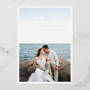 2 Photo & Silver Script Seaside Beach Wedding