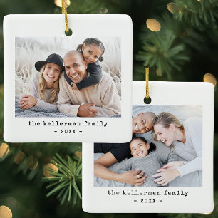 2 Photo Simple Minimalist Typewriter Keepsake Ceramic Ornament