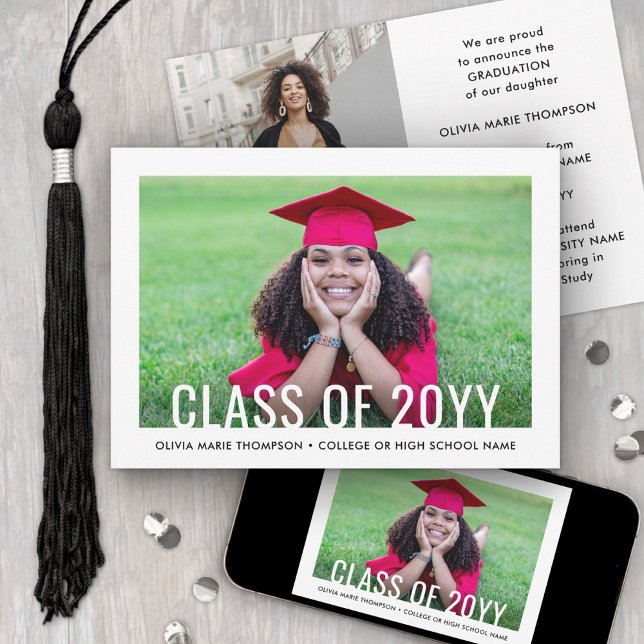 2 Photo Simple Modern Bold Class Year Graduation Announcement (Creator Uploaded)