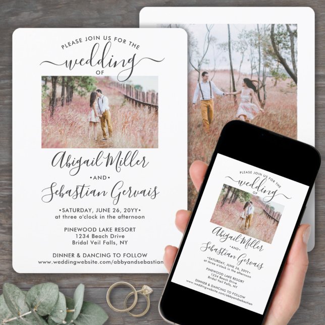 2 Photo Simple Modern Calligraphy Elegant Wedding Invitation (Creator Uploaded)